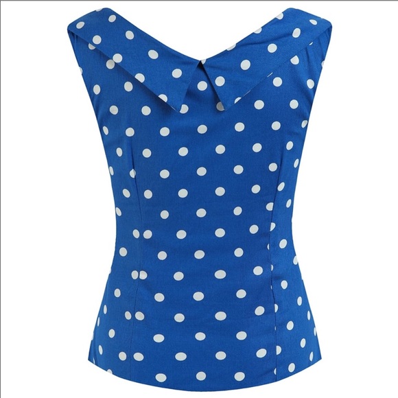 Rockabilly Blue and White Top BNWOT 22 - Picture 2 of 7